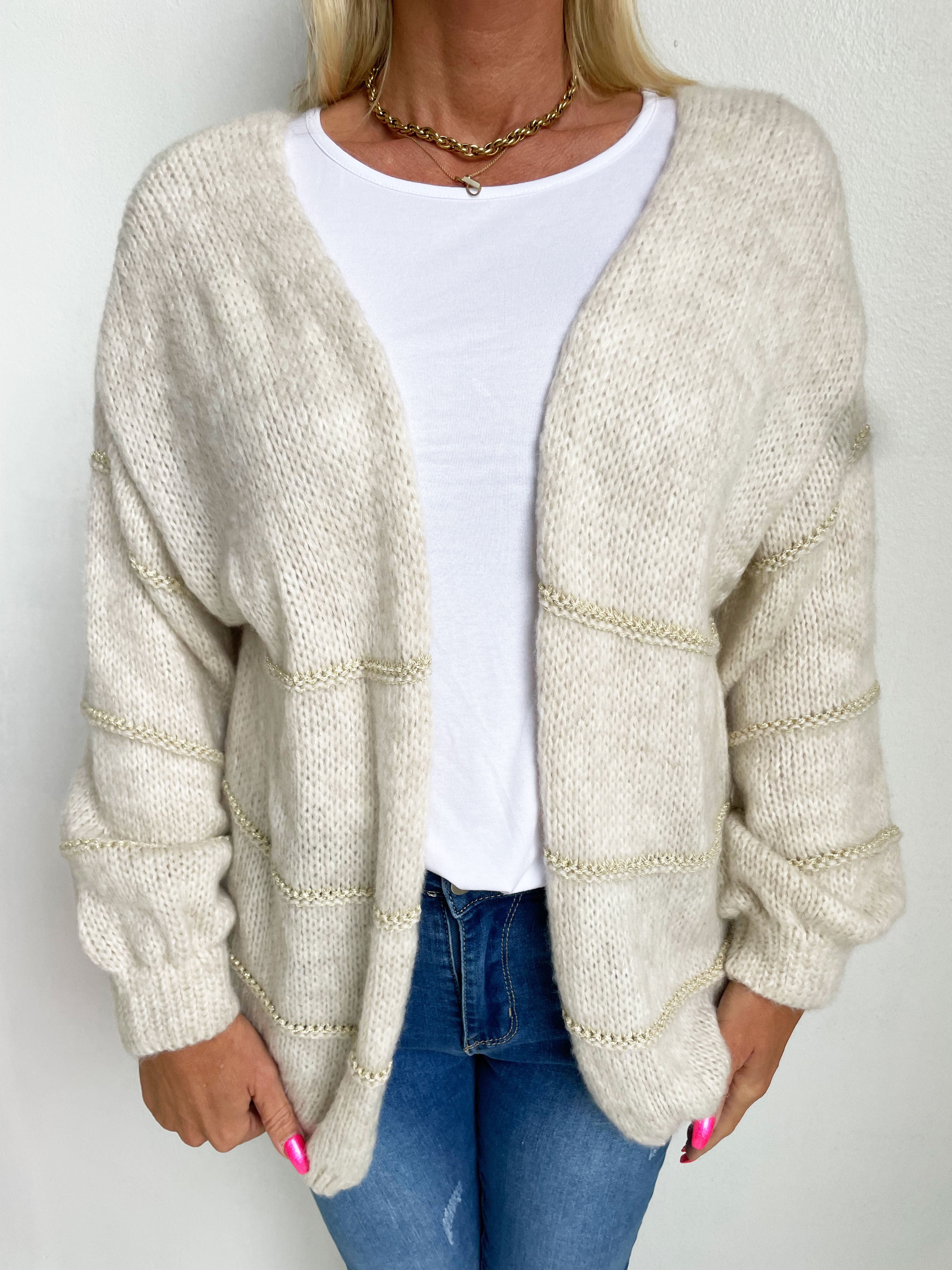 Yanira - Strikket cardigan med guldstriber